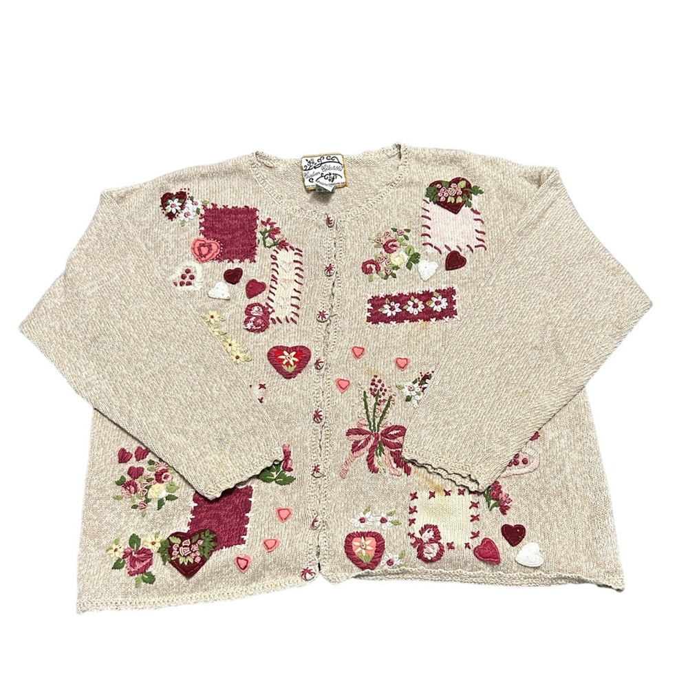 Heirloom Collectibe's Vintage Embroidered Patchwork Cardigan Sweater